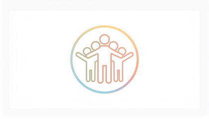 Teamwork concept logo showing joyful people embracing in unity, symbolizing friendship, cooperation, and community connection.