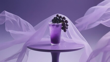 Grape-flavored purple beverage with fresh grape decoration.