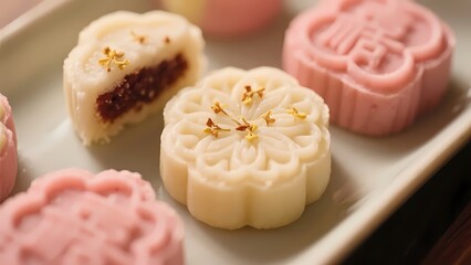 Chinese osmanthus-flavored snow skin mooncake.