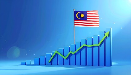 Malaysia Economic Growth Chart and Flag Illustration