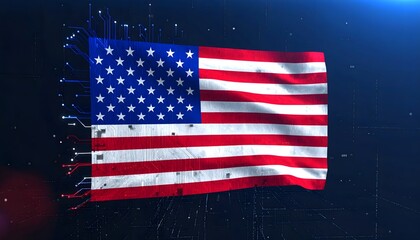 American Flag with Circuit Board Tech Design Concept
