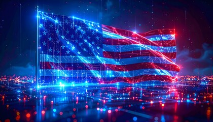 American Flag Digital Tech Cityscape Patriotic Display USA