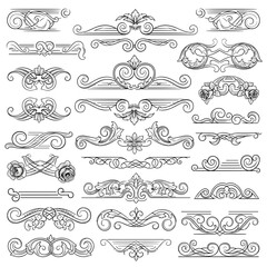 Obraz premium Assortment of vintage floral and scrollwork decorative dividers and flourishes, black and white vector.