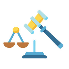 Stylized scales of justice and gavel on black background