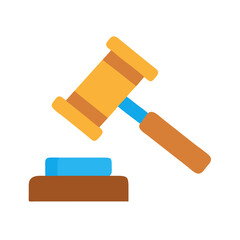 Simple flat illustration of a wooden gavel with sound block