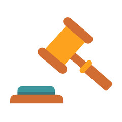 Minimalist vector graphic of a gavel on black background