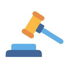 Stylized gavel and sound block graphic on black background