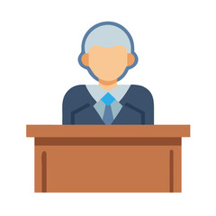 Flat vector illustration of judge at podium on black