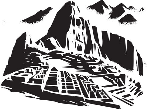 Machu Picchu ancient ruins in minimalist sumi-e painting style,