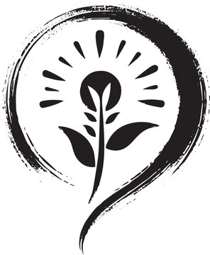 Minimalist floral emblem with radiating light, encased in a brus