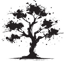 Minimalist Sumi-e Maple Tree Illustration in Black and White Sty