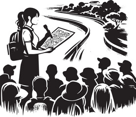 Volunteer briefing for riverside cleanup with map illustration i