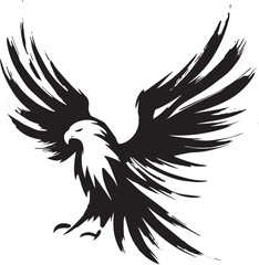 Obraz premium Stylized eagle soaring icon in monochrome sumi-e art with spread