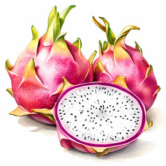 Watercolor Illustration of Dragon Fruit