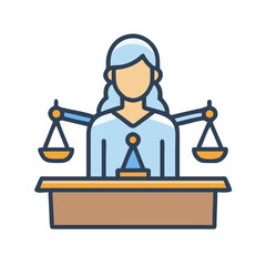 Cartoon female judge with scales of justice illustration