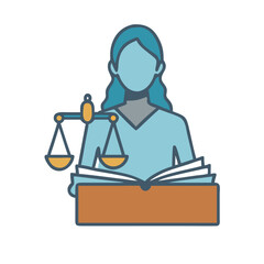 Vector law student reading a law book with scales