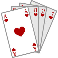 A Fan Of Red Hearts Playing Cards Including Ace King Queen Jack And Seven On A Transparent Background