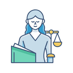 Flat vector illustration of a lawyer with justice scales