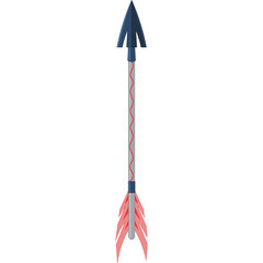 A detailed illustration of a dark blue tipped arrow with red fletching and a grey shaft featuring a red wavy line decoration isolated on a white background