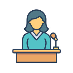Woman giving a speech at a podium illustration