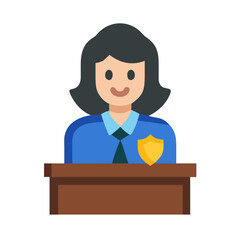 Flat vector illustration of a smiling female police officer