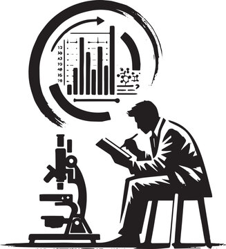 Minimalist sumi-e illustration of a researcher analyzing scienti