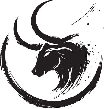 Elegant Taurus Zodiac Sign: Black and White Brush Stroke Art Ill