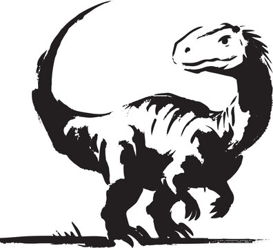 Stylized plateosaurus illustration, dinosaur in brushstroke ink