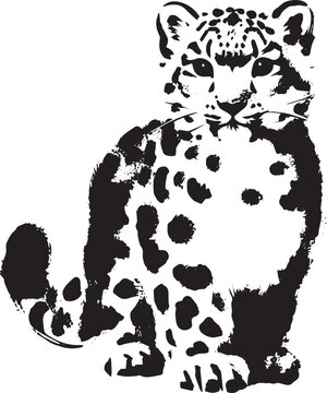 Elegant monochrome sumi-e depiction of a captivating snow leopar