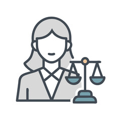 Female lawyer avatar with scales of justice icon