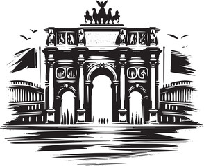 Fototapeta premium Monumental gate architectural artwork in sumi-e minimalist style