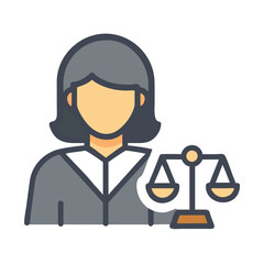 Stylized female judge with the scales of justice symbol