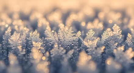 Winter frost macro detail with bokeh light and dew drops