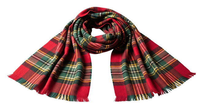 Cozy red tartan scarf isolated on transparent background, a classic winter accessory for warmth and style, featuring a traditional plaid pattern - Powered by Adobe