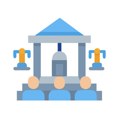 Flat design image of hearing in a courtroom setting