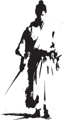 Minimalist Sumi-e Illustration of a Samurai Warrior in White Clo