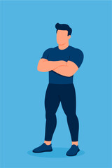 Confident Muscular Man Standing with Arms Crossed – Flat Vector Illustration