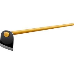 A Garden Hoe Tool with a Wooden Handle and Black Metal Blade on a Transparent Background