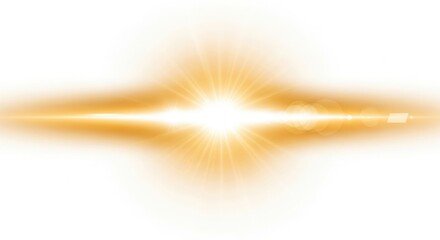 Bright golden horizontal lens flare effect radiating warm light rays for abstract design graphics isolated PNG with Transparent Background