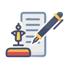 Signing legal document with pen and stamp icon design