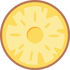 A Flat Vector Illustration of a Yellow Pineapple Slice With a Brown Outline and a Transparent Background Perfect for Tropical Designs