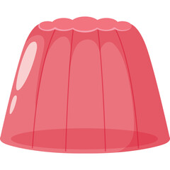 A Fluted Molded Translucent Pink Jelly Dessert with a Wavy Top Edge on a Clean Transparent Background