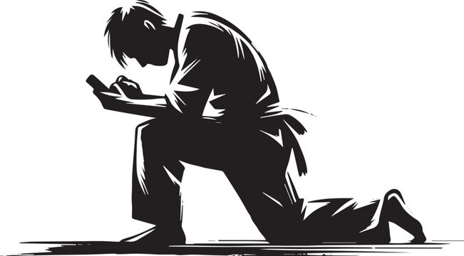 Monochromatic sumi-e style depiction of a man intensely focused