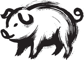 Artistic Sumi-e Style Pig Icon: Symbol of Chinese Zodiac and Pro