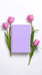 Purple book with flowers on a bright white background