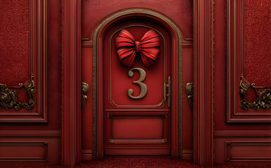 Christmas advent calendar door opening to reveal a message. Realistic festive vector illustration.