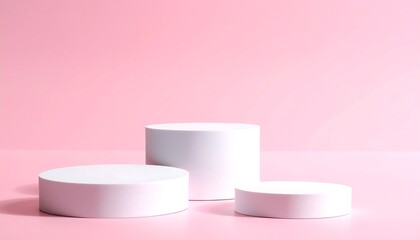 Pink studio with white pedestals for product display