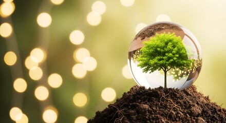 Protected Tree Under Glass Dome – ESG Sustainability Concept