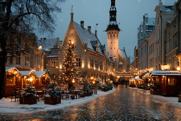 Obraz premium christmas market at tallinn old town hall square