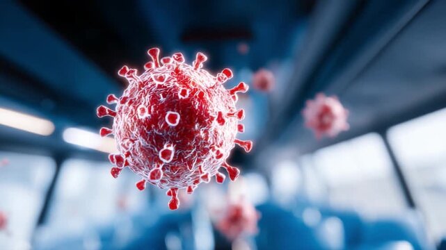 Viral Threat on the Move: A striking macro view captures a menacing virus particle. The detailed structure of the microorganism highlights the scale of this invisible threat.